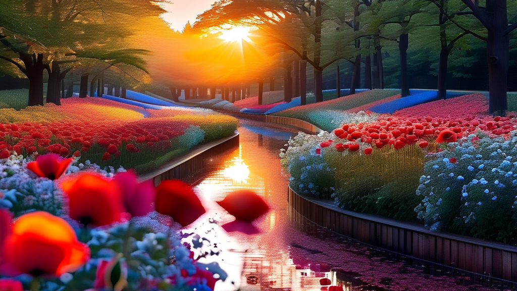 도심 속 꽃 축제, 서울 올림픽공원 & 중랑천 (realistic 스타일)