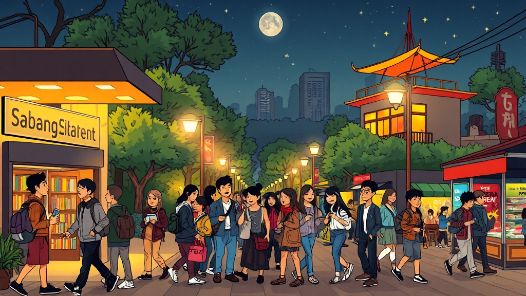 식사 후 즐길 거리! 주변 명소 (cartoon 스타일)