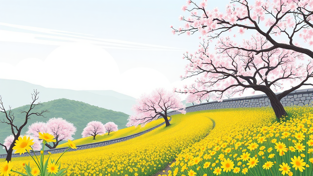 가시리 녹산로: 제주 봄의 정수 (illustration 스타일)