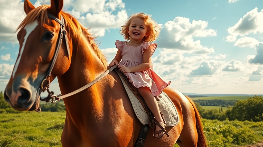 즐거움과 성장, 어린이 승마 체험 (realistic 스타일)