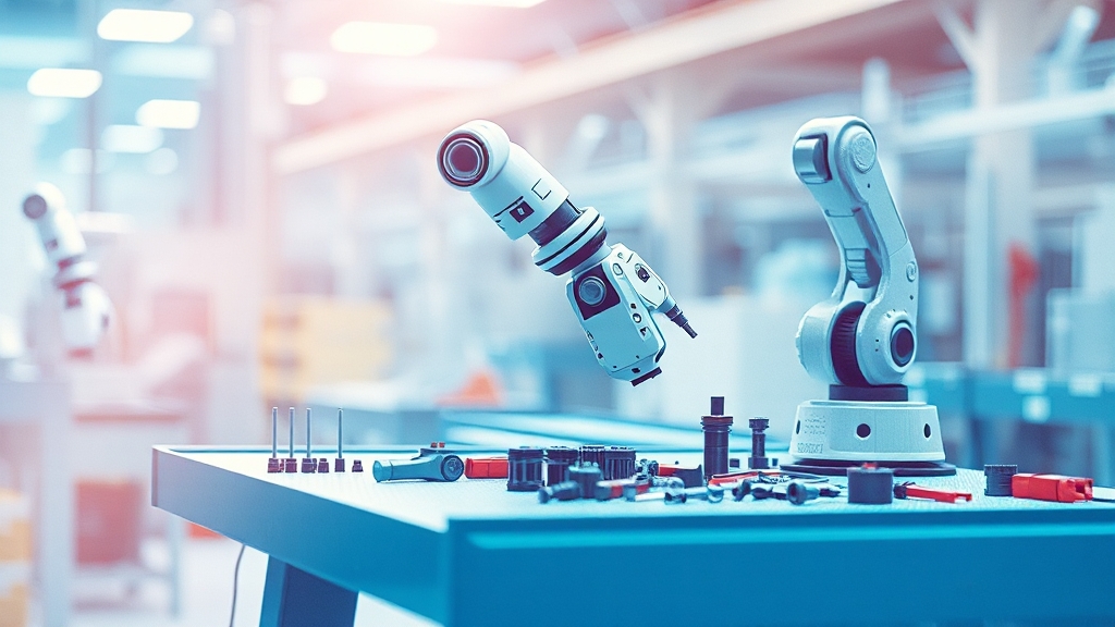 산업용 로봇 및 협동 로봇 (watercolor 스타일)