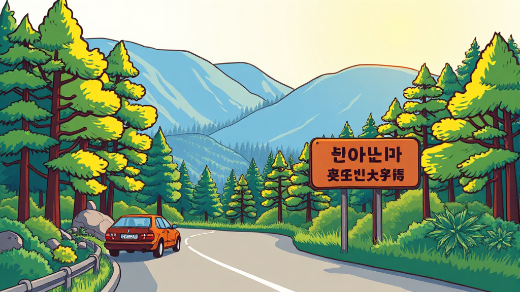 휴양림 접근 방법 (cartoon 스타일)