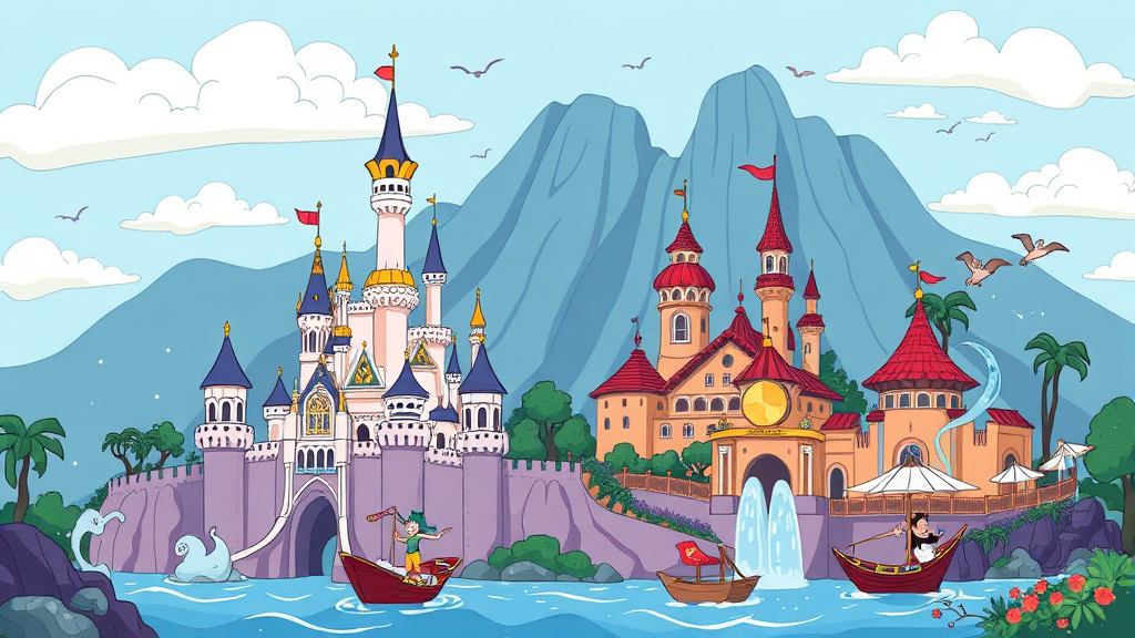 디즈니랜드 vs 디즈니씨: 어떤 곳을 선택할까? (cartoon 스타일)