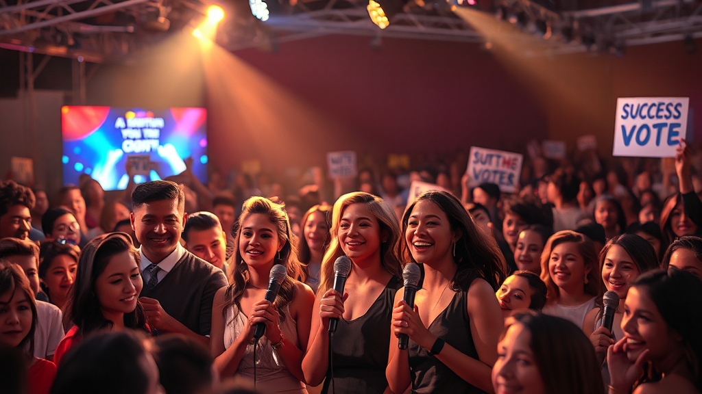 투표의 중요성 및 팬 참여 (realistic 스타일)