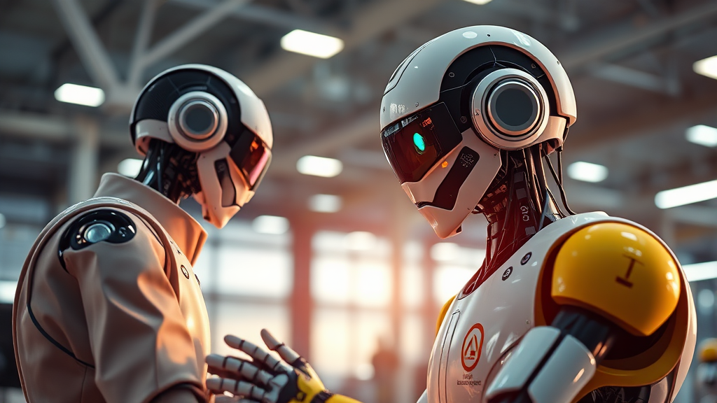 AI 로봇 도입, 과제와 해결책은? (realistic 스타일)