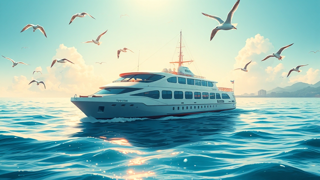 욕지도 배편 이용 후기 및 꿀팁 (illustration 스타일)