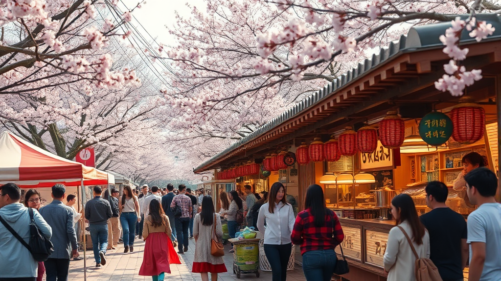 축제의 다채로운 즐길 거리: 공연, 먹거리, 플리마켓 (realistic 스타일)