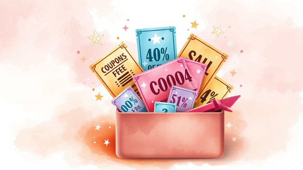 쿠팡 할인 쿠폰 종류와 특징 (watercolor 스타일)