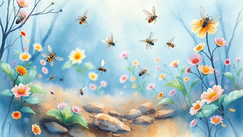 러브버그, 해충일까? 생태적 역할 (watercolor 스타일)