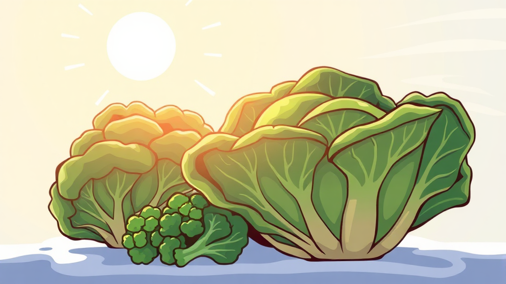양배추, 브로콜리, 겨울철 건강 채소 (cartoon 스타일)