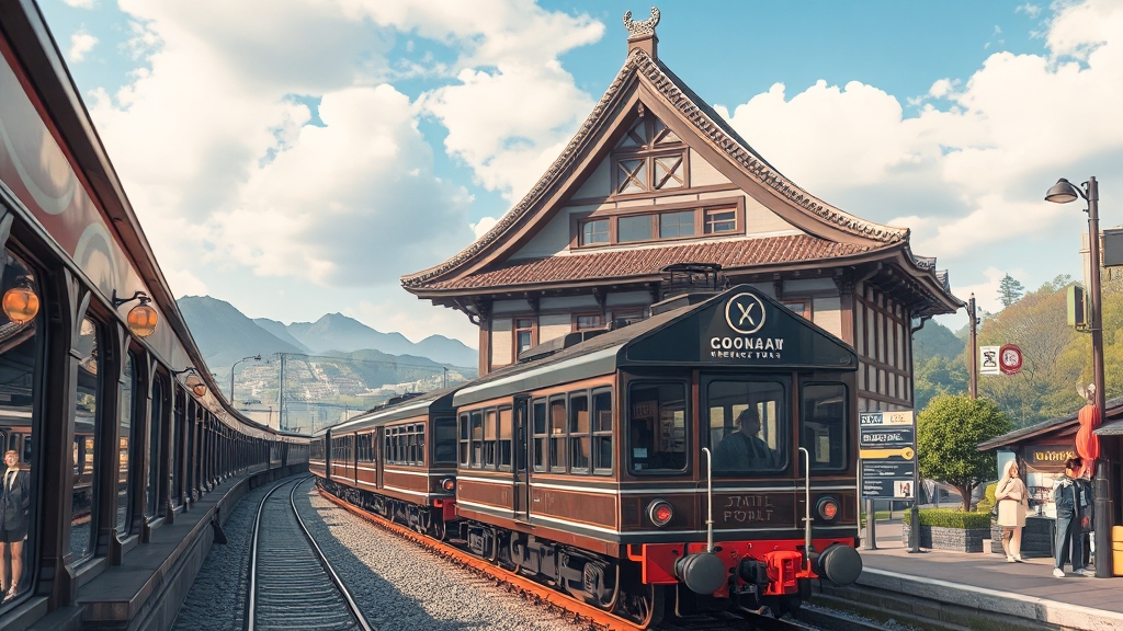 돗토리 요나고: 코난 마을 방문 (realistic 스타일)