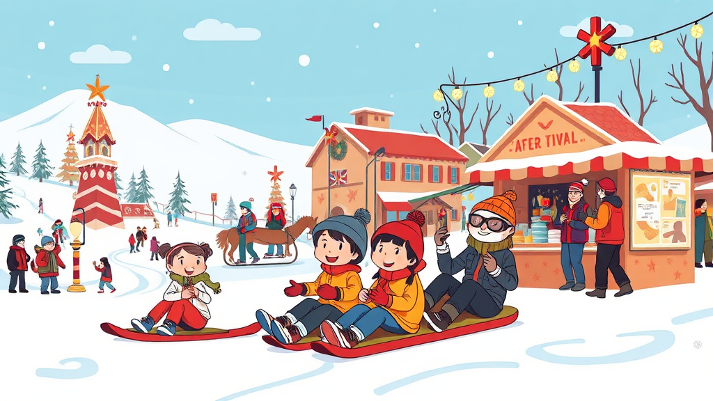 스키장 개장! 겨울 액티비티 즐기기 (cartoon 스타일)