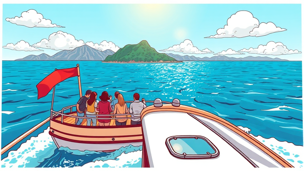 이수도 가는 방법: 배편 정보 (cartoon 스타일)