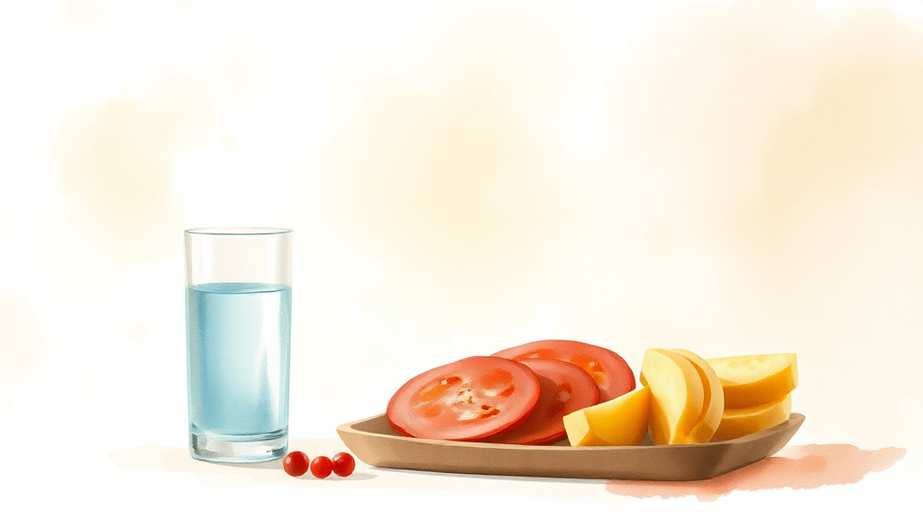 배에 가스 차는 것을 예방하는 식습관 (watercolor 스타일)