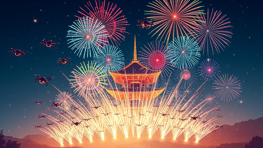 특별 이벤트: 불꽃놀이, 드론 쇼 (illustration 스타일)