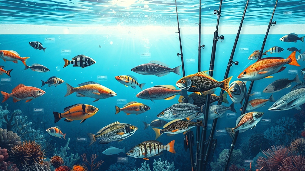 바다낚시 어종: 종류와 특징 (realistic 스타일)