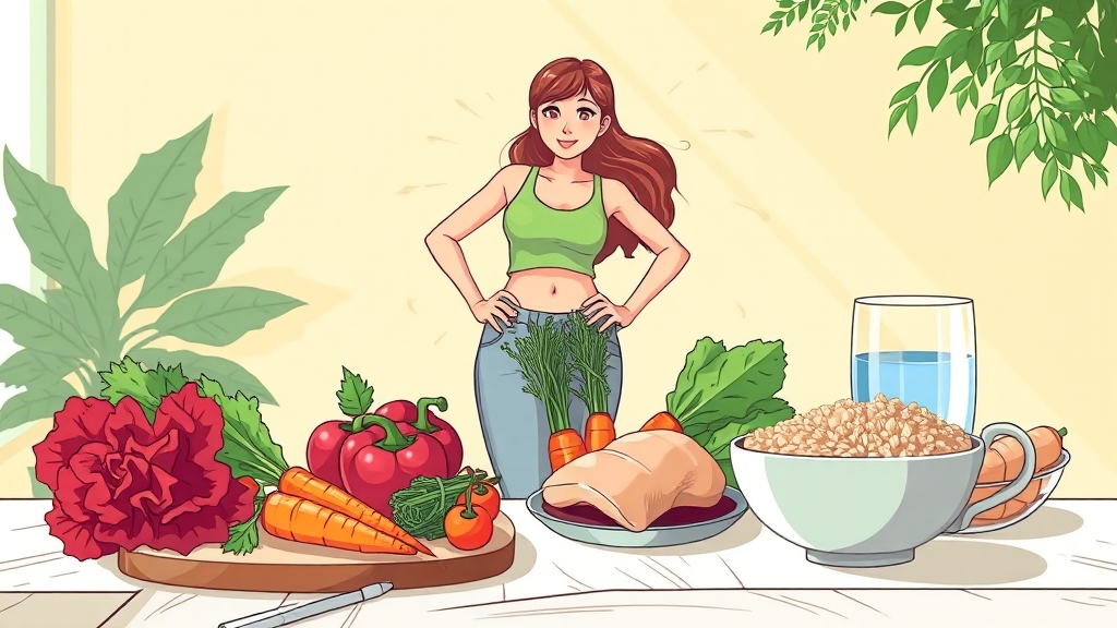 운동 효과 극대화 식단 관리 (illustration 스타일)