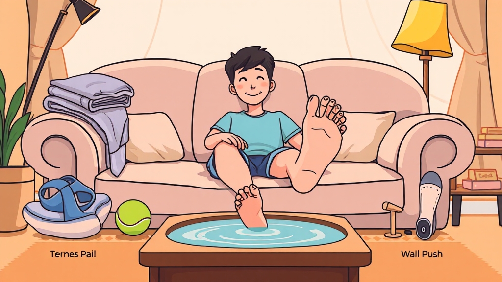 집에서 하는 발바닥 통증 완화법 (cartoon 스타일)