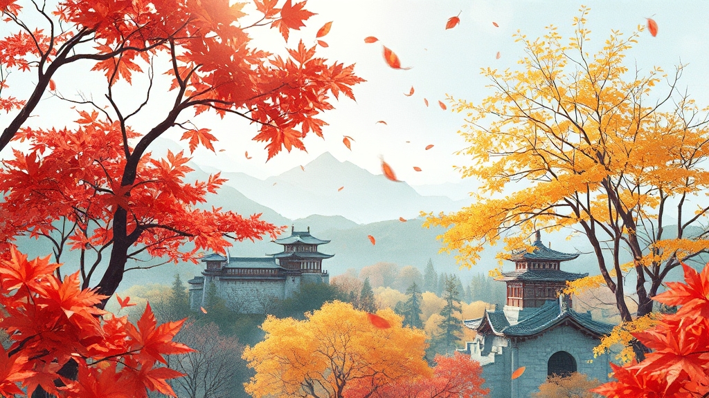 단풍 명소, 가을을 붉게 물들이다 (illustration 스타일)