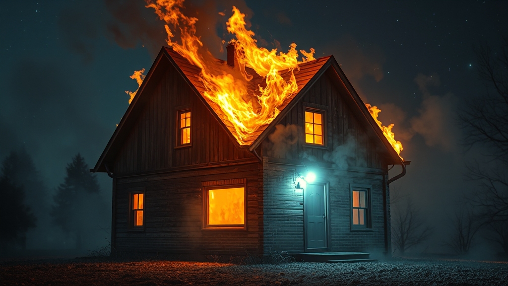 집에 불나는 꿈: 상세 해몽 (realistic 스타일)