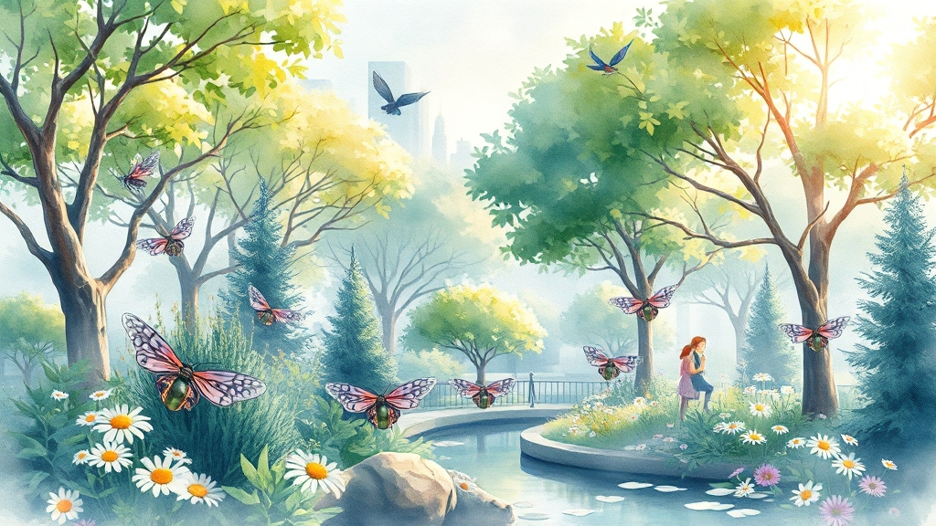 러브버그와 생태계 균형, 어떻게 맞춰야 할까요? (watercolor 스타일)
