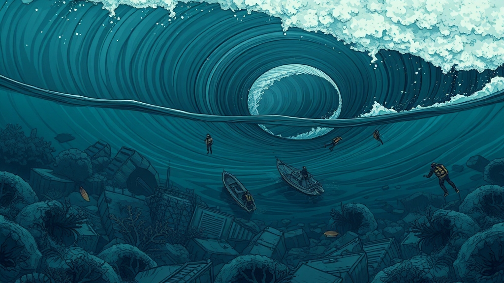 역사 속 대지진, 해양 환경 변화 비교 (illustration 스타일)