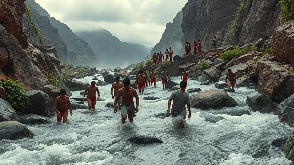 계곡 고립 시, 탈출 방법은? (realistic 스타일)