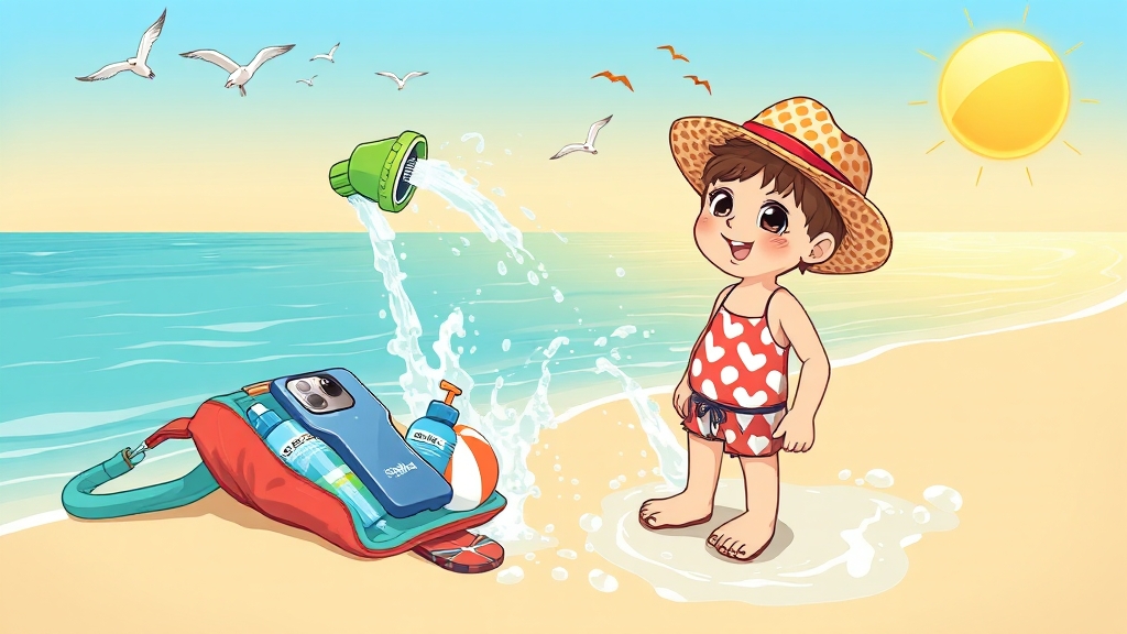 방수팩 & 비치백 활용 꿀팁 (cartoon 스타일)