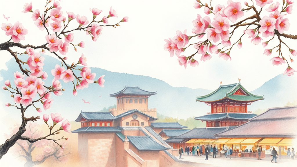 진주 매화숲 주변 명소 및 여행 정보 (watercolor 스타일)