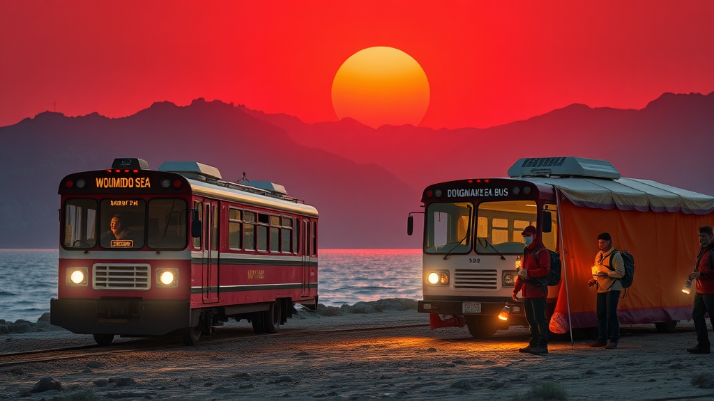 해돋이 명소 교통 및 편의시설 (realistic 스타일)