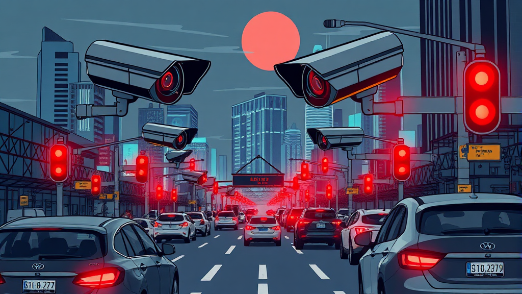 AI, 24시간 교통 위반 감시! (illustration 스타일)