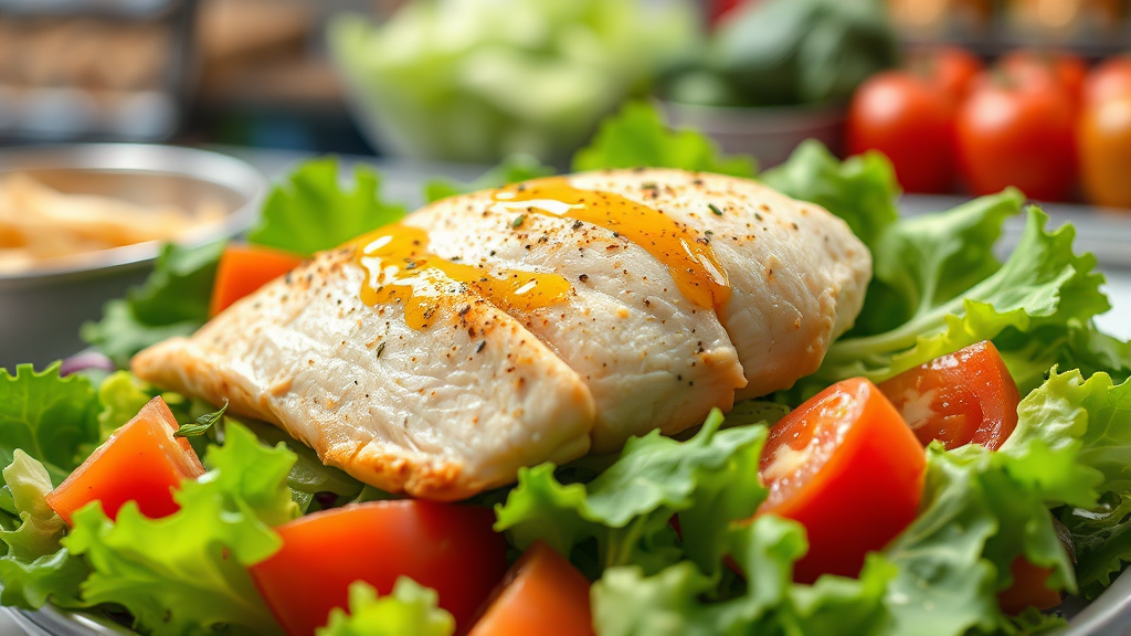 편의점 닭가슴살 샐러드, 칼로리 정보 (realistic 스타일)