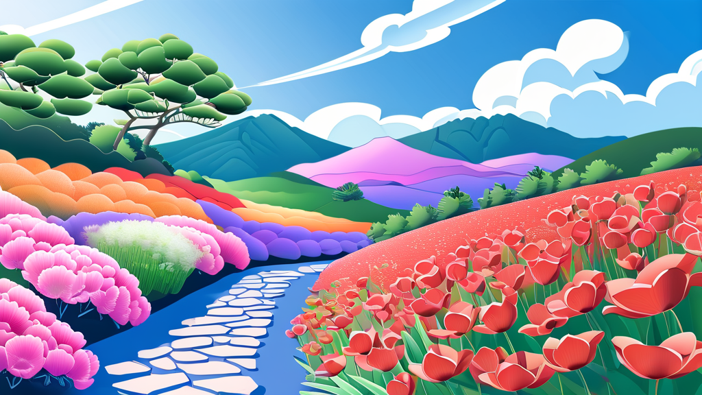 황홀한 꽃 물결, 합천 & 하동 (cartoon 스타일)