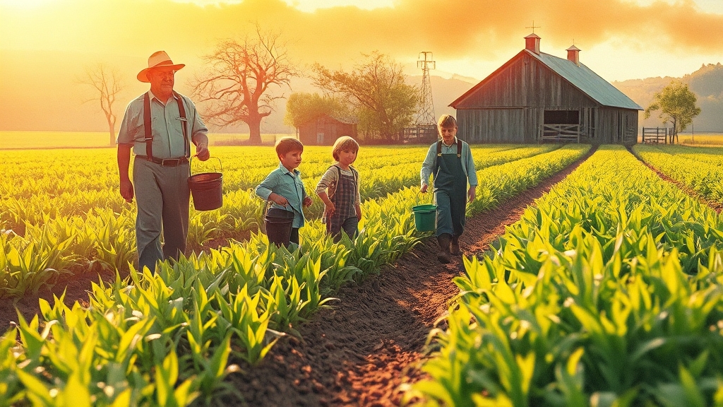사회적 메시지: 교육, 갈등, 농업 (watercolor 스타일)