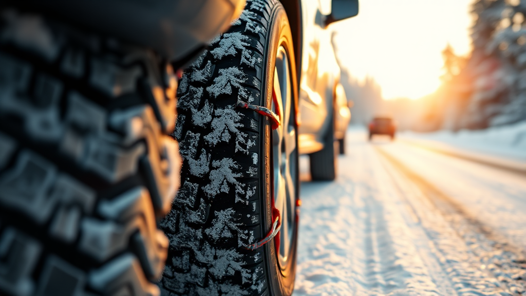 타이어 점검 및 관리: 공기압, 스노우 체인 (realistic 스타일)
