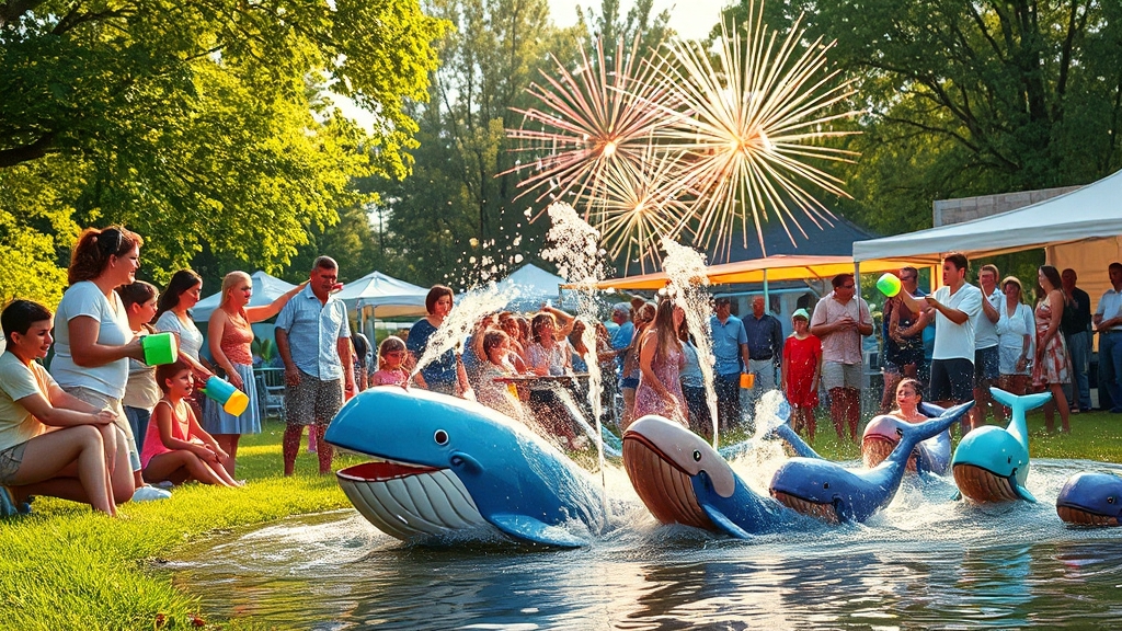 가족과 함께, 물놀이 축제! (realistic 스타일)