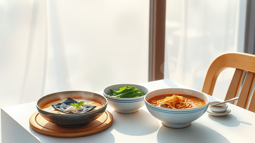 국 종류 아침 식사 레시피 (watercolor 스타일)