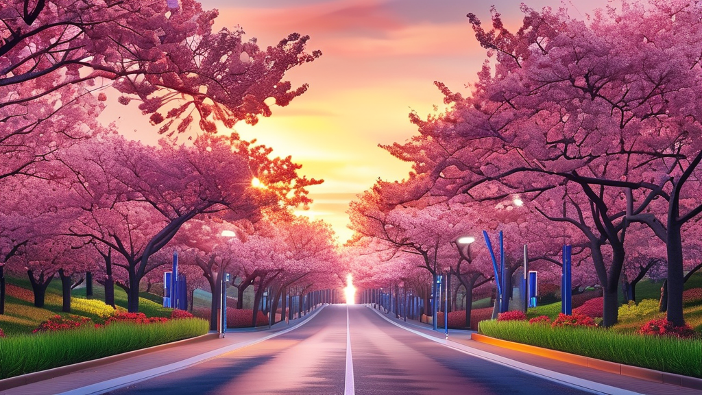 벚꽃 축제 방문을 위한 교통 및 주차 안내 (realistic 스타일)