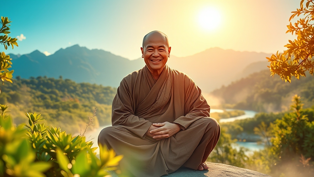 스님 꿈의 의미: 긍정과 부정 (realistic 스타일)
