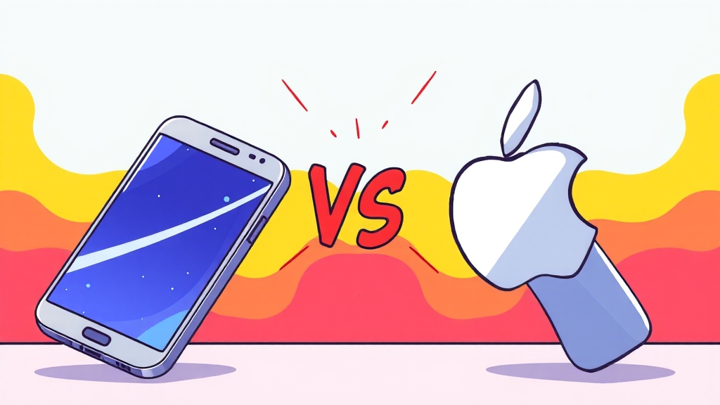 구매 가이드: 삼성 vs 애플 (cartoon 스타일)