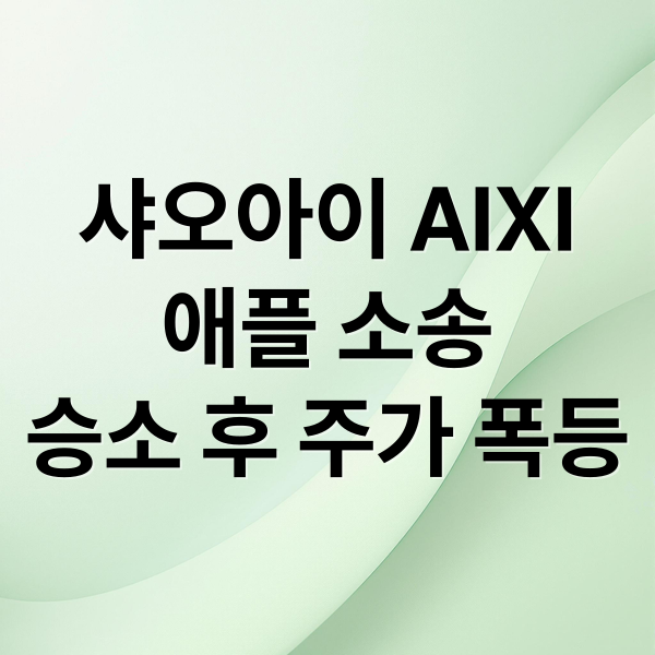 샤오아이 AIXI
애플 소송
승소 후 주가 폭등 (샤오아이 AIXI 주가 급등 이유는(Ft. 애플, 항소 기각))