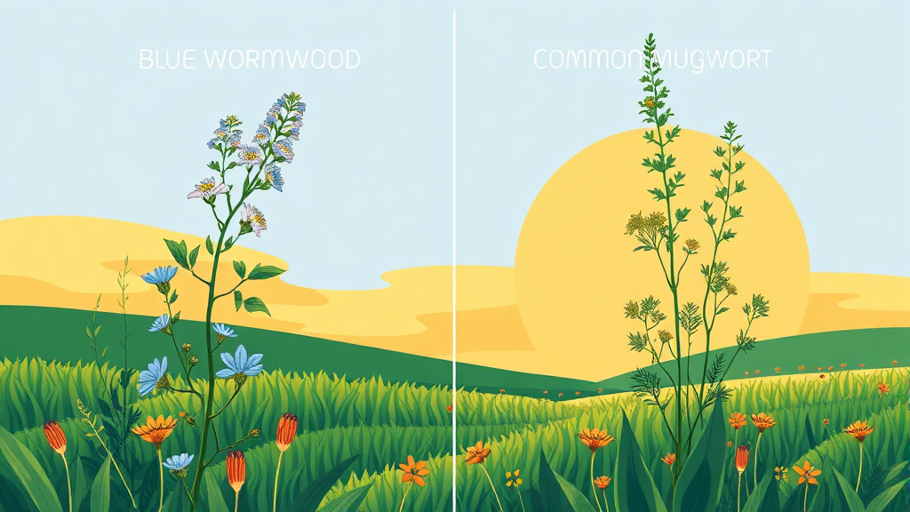 쑥 종류별 특징 비교 (illustration 스타일)