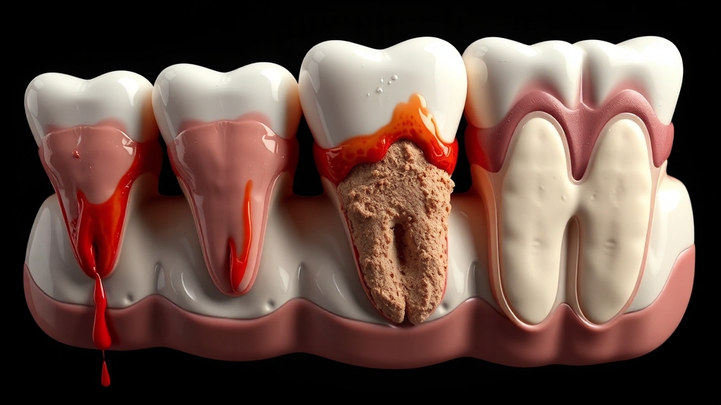 치주염, 단계별로 어떻게 진행될까요? (illustration 스타일)