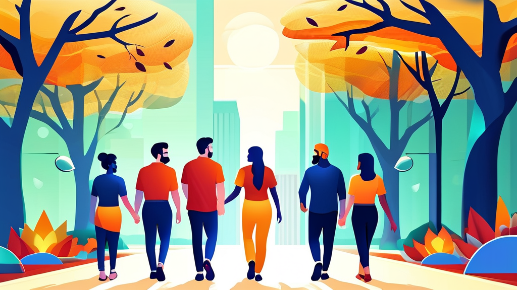 지역 사회 리더와 기업의 따뜻한 동행 (illustration 스타일)