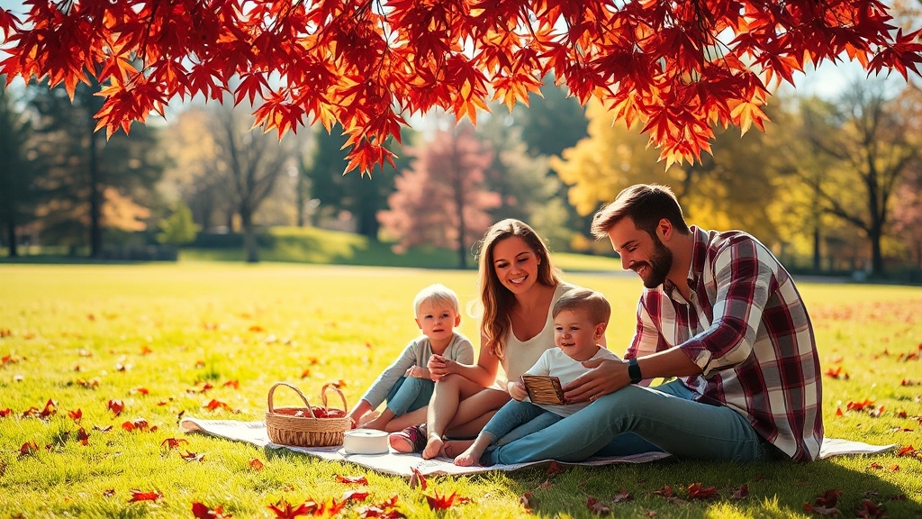 올림픽공원, 넓은 잔디밭에서 즐기는 단풍 (realistic 스타일)