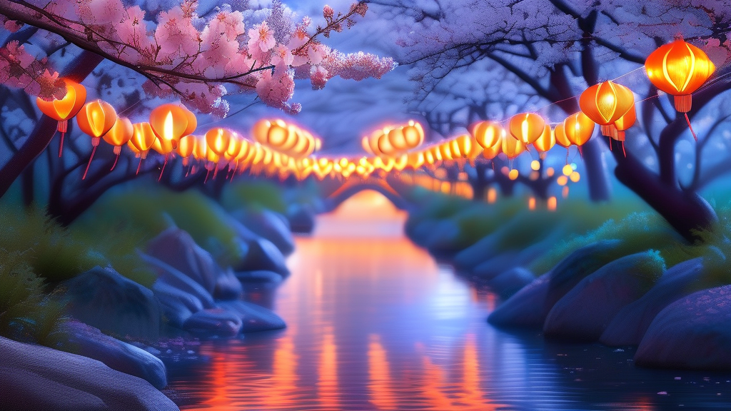 양재천: 낮과 밤이 다른 벚꽃 산책로 (realistic 스타일)