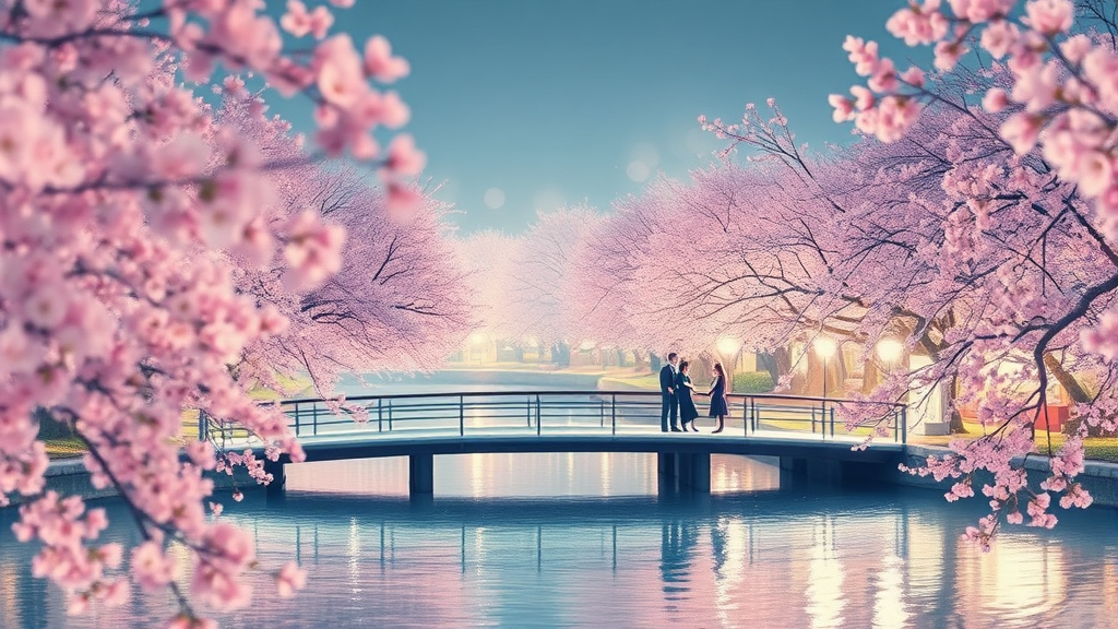 군산 벚꽃 축제: 은파호수공원의 봄날 (watercolor 스타일)