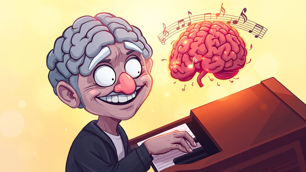 악기 연주, 노화 방지 효과 (cartoon 스타일)