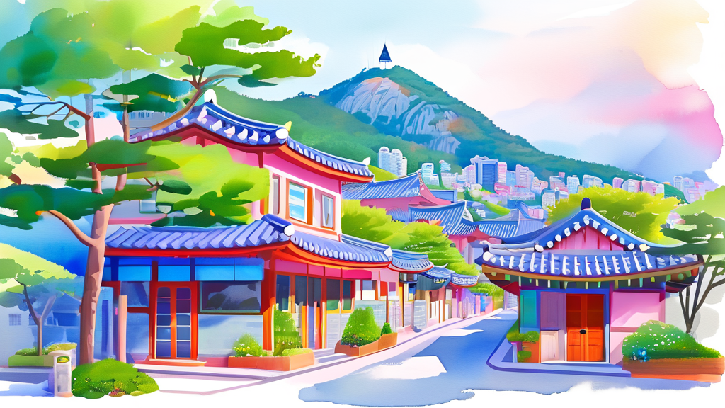 역사와 문화가 살아 숨 쉬는 도심 속 명소 (watercolor 스타일)
