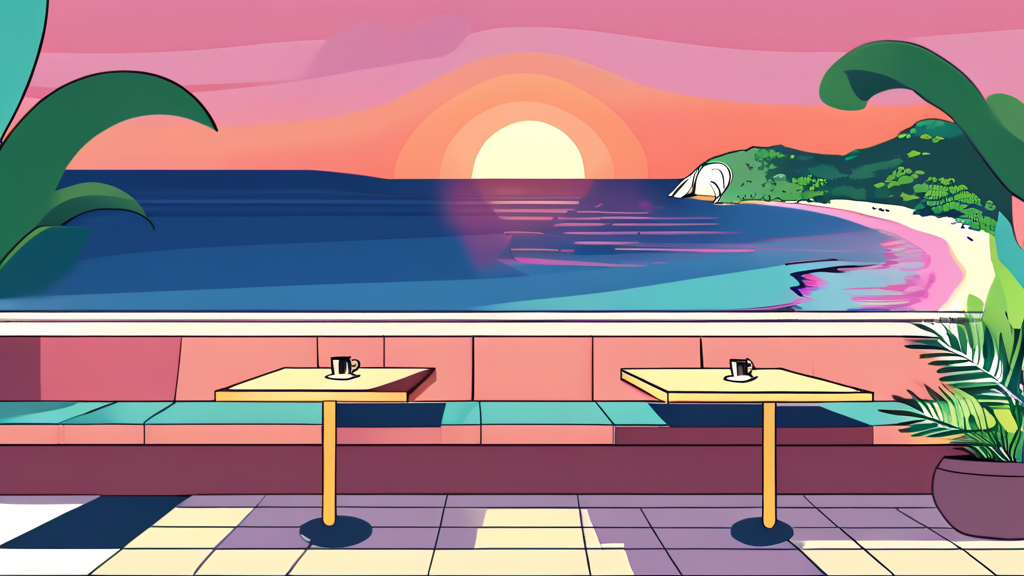 애월 해지개 카페: 노을샌드의 중심지 (illustration 스타일)